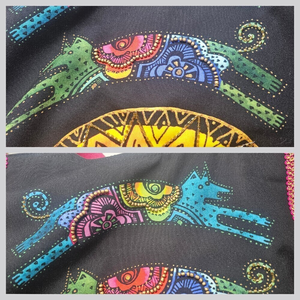 Laurel Burch Over The Sun Dogs Scoop Tote 19.5x13.5" Multicolor Cotton Canvas - Picture 8 of 11